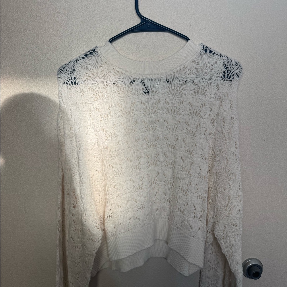 H&M White Lace Knit Sweater